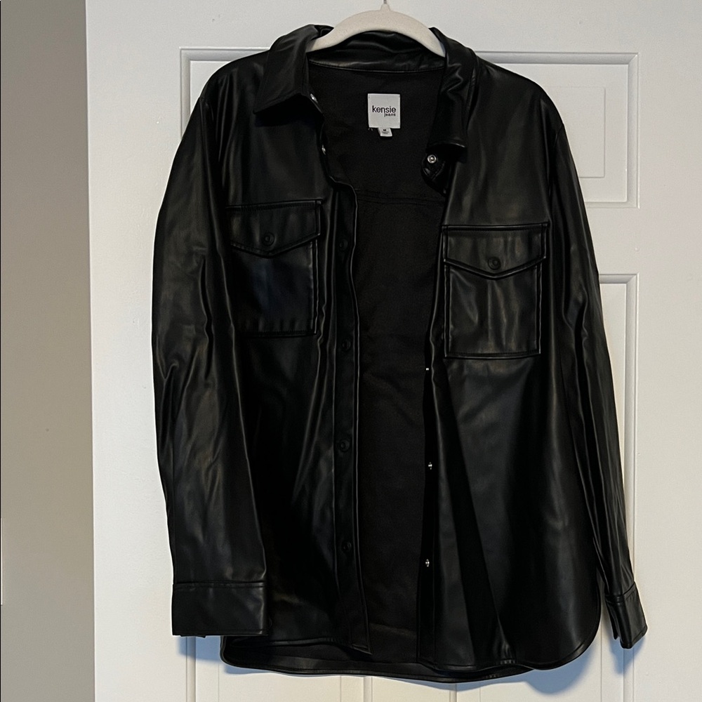 Kensie Black Leather Shirt Jacket